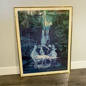 Vintage Unicorn Print framed poster 1981 Mythical Y2K Unicorn wall‎ art large